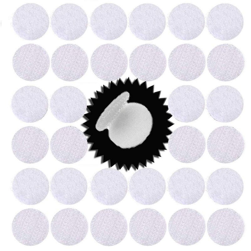 Hiyoo 256pcs Hook and Loop Dot (128 Pairs) 1 inch (25mm) Self Adhesive dots- Double Sided Adhesive Dot Tapes - Tape dots for Home Travel Box Trunk Paper Craft Sticks (White) - Image 1